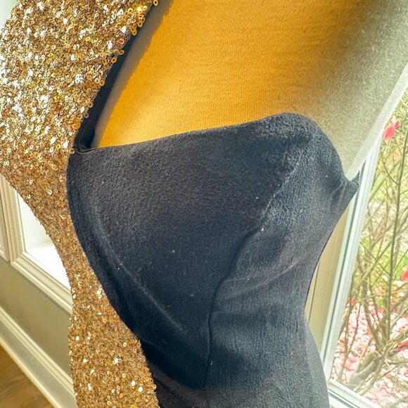 Jean Jail One Shoulder Black Gold Sequin Party Mini Dress - Picture 8 of 11